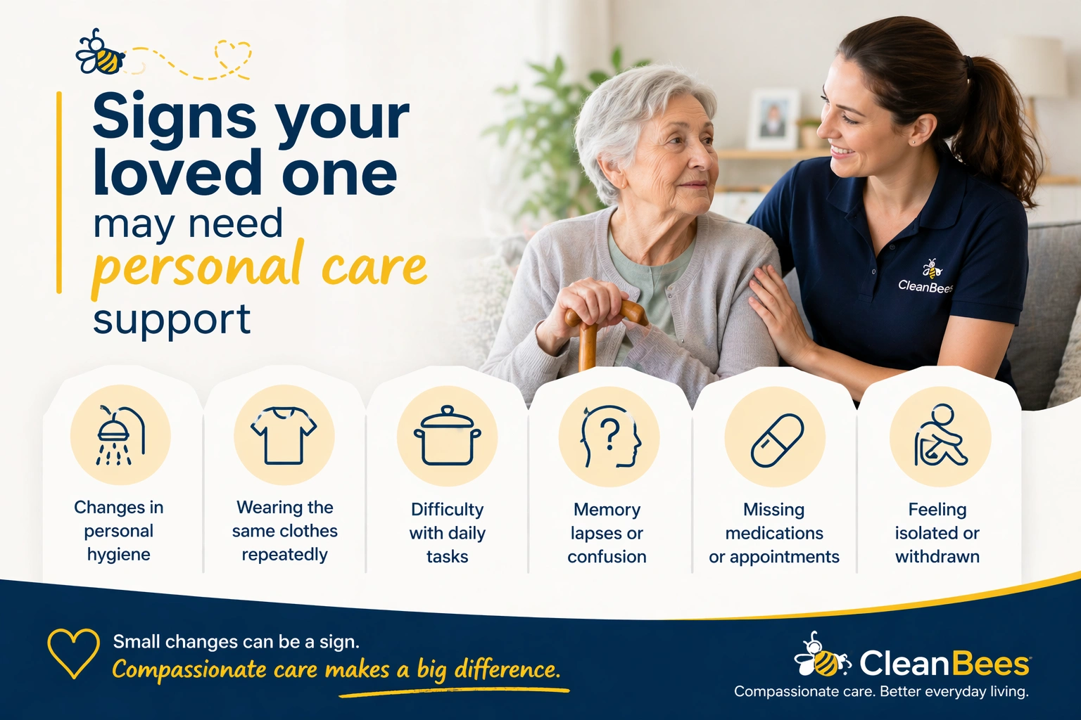 Senior receiving companionship and care support